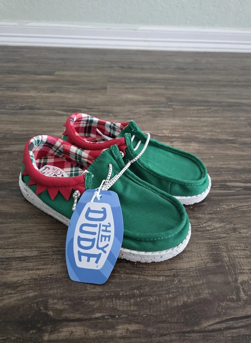 Hey Dude Youth Wally Holiday Elf Kids Christmas Slip On Shoes